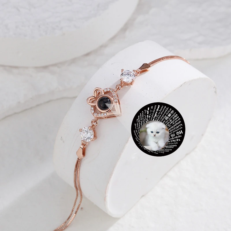 Photo Projection Bracelet 925 Silver Rhinestone Personalized Custom Picture Chain Fashion Jewelry for Women Memorial Gift