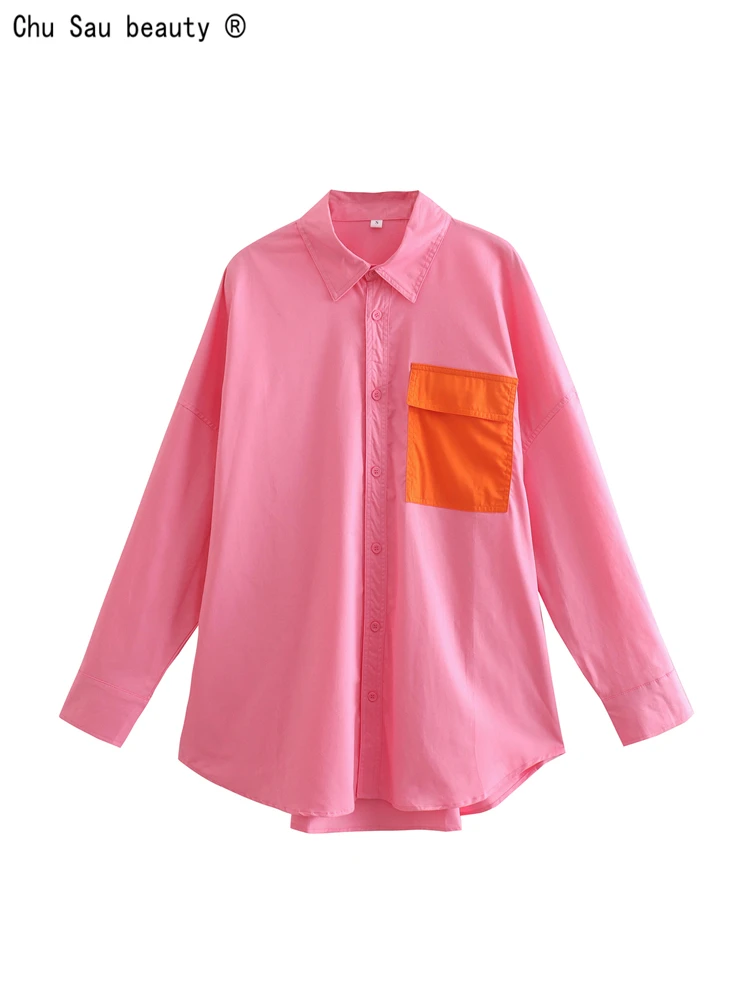 

2022 Spring New Fashion Urban Casual Ins All-Match Simple Turn Down Collar Long Sleeve Single-Breasted Loose Shirt Women