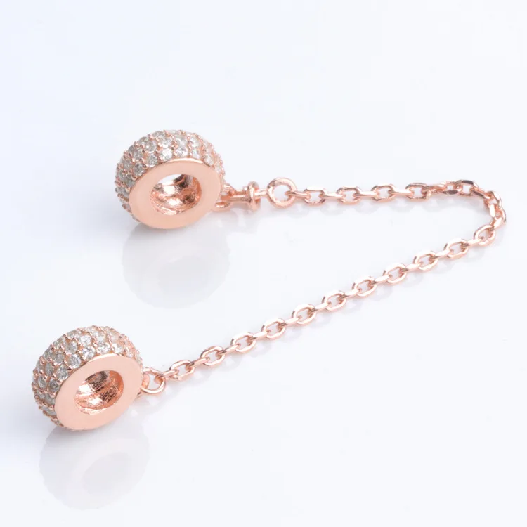 

S925 Sterling Silver Full of Zircon Inspiration Inspiration Safety Chain Charm Fit Original Beads Bracelet Jewelry