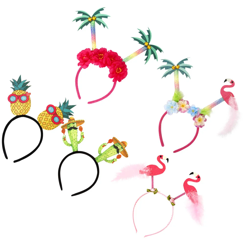 

5 Pcs Hawaii Decor Hawaiian Headband Party Decorative Cosplay Headbands Style Palm Tree Festival Hairbands Hoops Miss