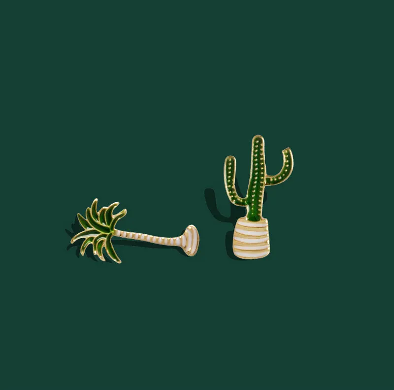 

10 PCS / LOT Simple Cartoon Green Plant Coconut Tree Mexican Cactus Leaf Metal Brooch Pins DIY Button Pin Denim Jacket Pin