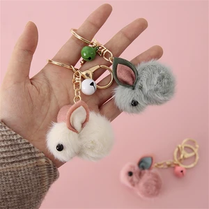 1pc Cartoon Faux Fur Plush Rabbit Keychain Cute Wool Felt Strawberry Teddy Doll Shape Keyring Women 