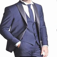 3 Piece Set Suit Men 2022 Formal Groom Wedding Dress Navy Blue Slim Fit Blazer Pant Classic Tuxedo Clothing Jacket+Vest+Pant