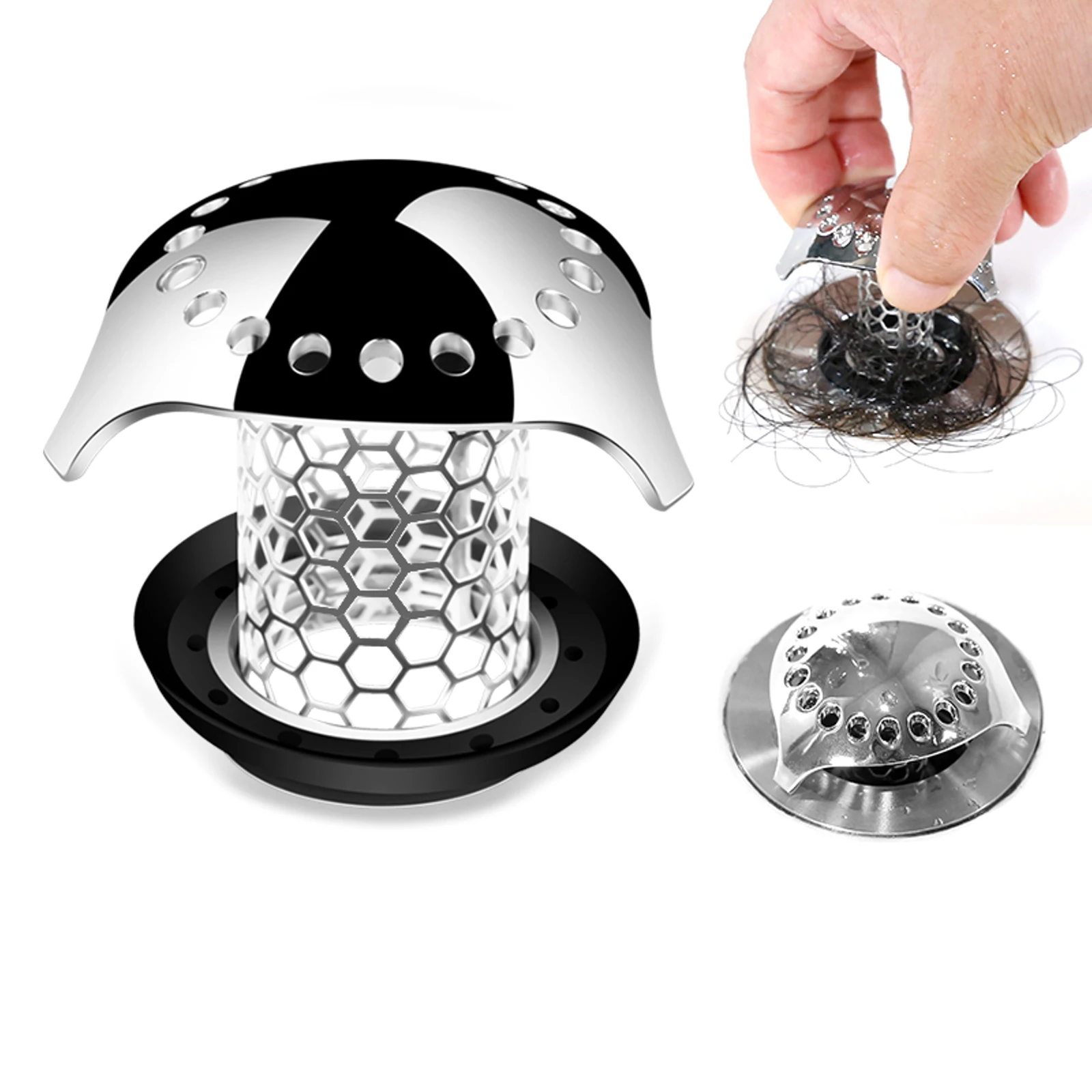 

Stainless Steel Bathroom Floor Drain Bathtub Drain Protector Hair Catcher Strainer Rubber Rings for Bathtub Hand Sink