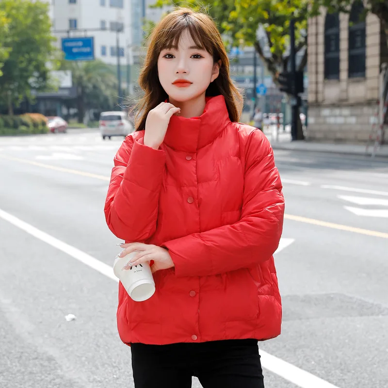 

Large Size Women's Autumn and Winter Vertical Collar Women's Down Jacket Women's Short Plus-size Vertical collar Warm Thin Coat
