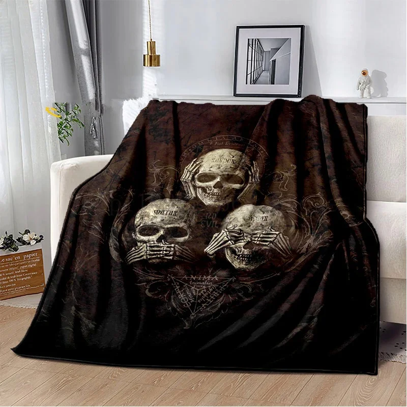 

Skull Series Poker Flower Quilt Travel Bedding Sofa Couch Bed Throw Flannel Blanket Bedspread Halloween Gifts
