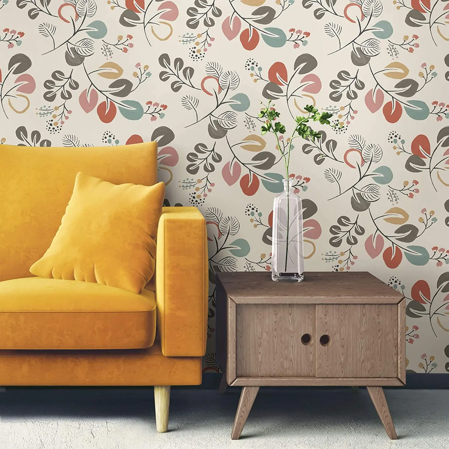 

Floral Self Adhesive Wallpaper Yellow Peel and Stick Contact Paper Removable Wallcoverings Vinly Film for Home Decor