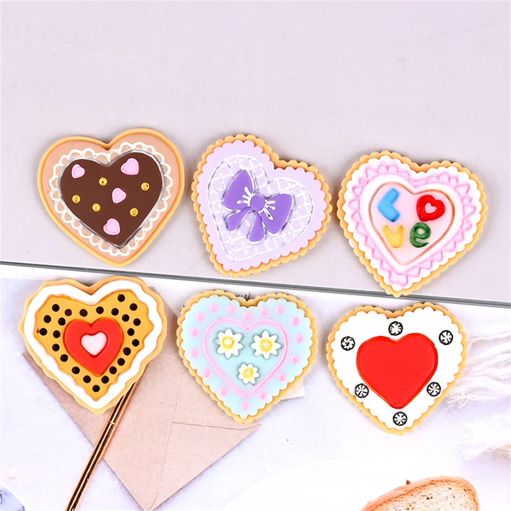 

20Pcs Creative Love Heart Cookies Resin Flatback Phone Case Decor Kids DIY Scrapbook Embellishments Hair Bows Center Accessories