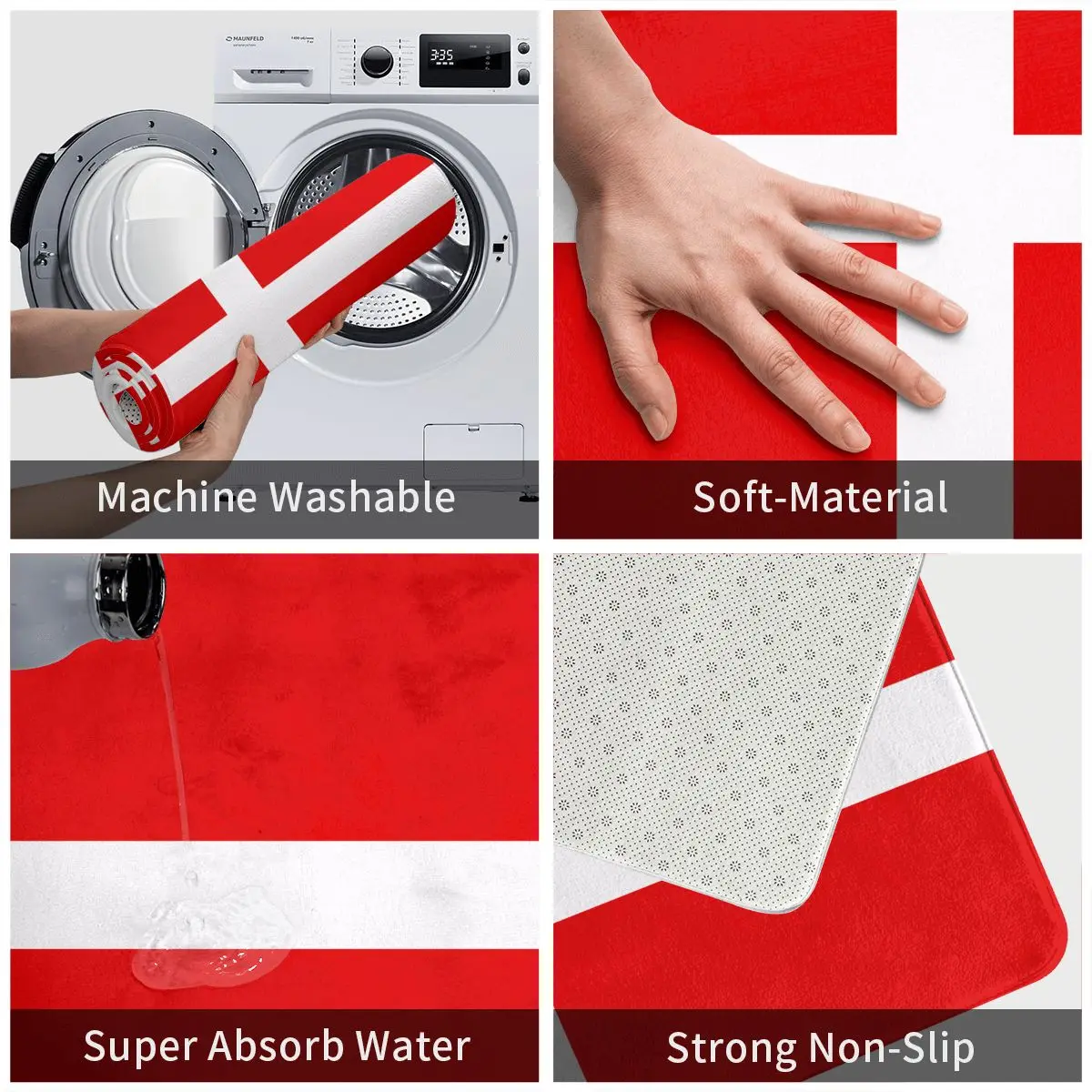 Нескользящий напольный коврик с датским флагом для комнаты входной двери ванной