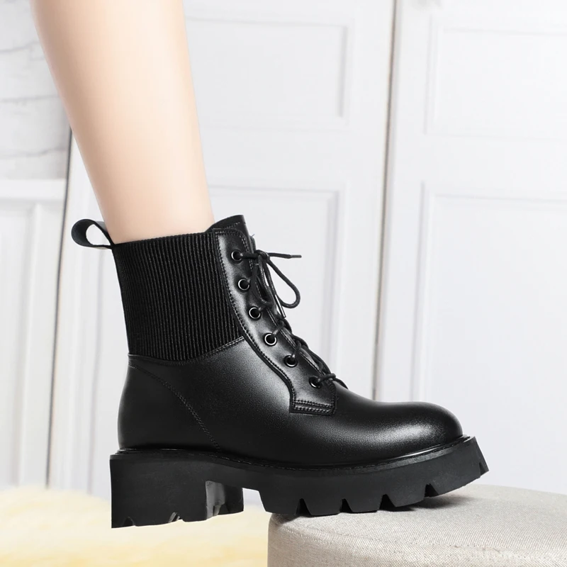 AIYUQI Ankle Boots Women Genuine Leather 2023 Winter Fashion Wool Women Boots Round Toe Platform Women Snow Boots