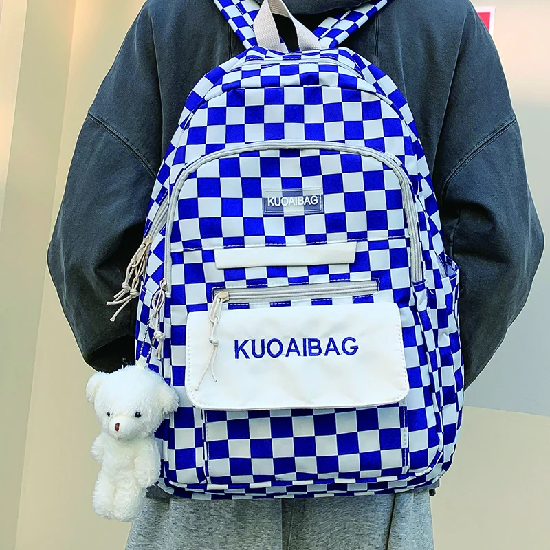 

Large Capacity Women's Backpack for Cute Girls Plaid School Bag Ladies Anti Theft Travel Rucksack High Quality Canvas Mochila