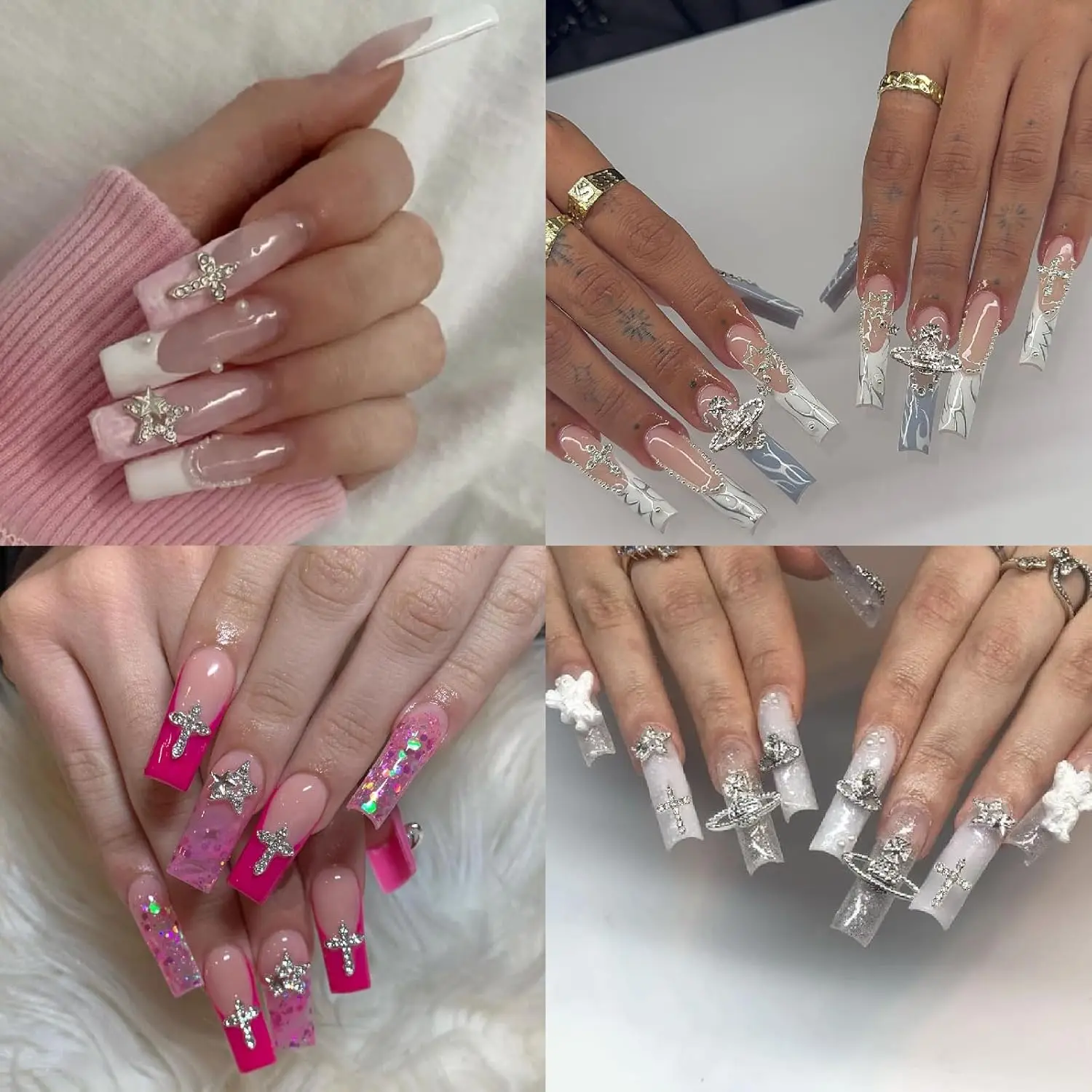 110 шт. серебряные подвески для ногтей в виде пятицветной звезды