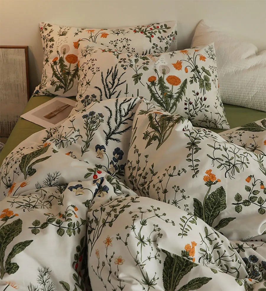 

Rustic pastoral flower green bedding set,comfortable cotton twin full queen king home textile flat sheet pillow case duvet cover