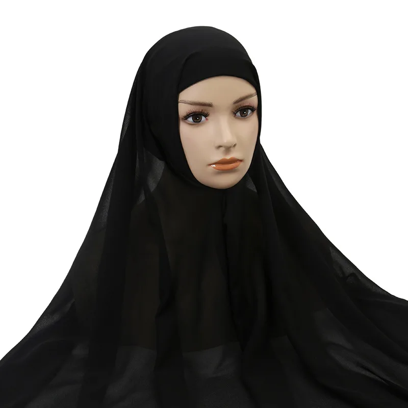 2023 Muslim Women Chiffon Hijab With Cap Bonnet Instant Chiffon Hijab Pinles Shawl Head Scarf Under scarf Caps Cover Headwrap