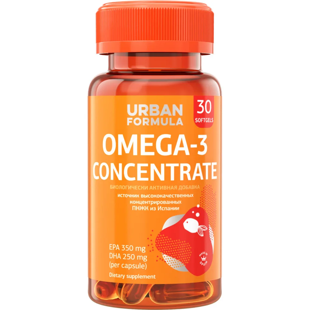 Омега-3 концентрат ДГК ЭПК Urban Formula Omega-3 Concentrate DHA EPA 30 капсул |