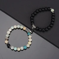2022 fashion 2pcs natural stone bead yoga bracelet black and white love magnet attraction agate natural stone friendship jewelry
