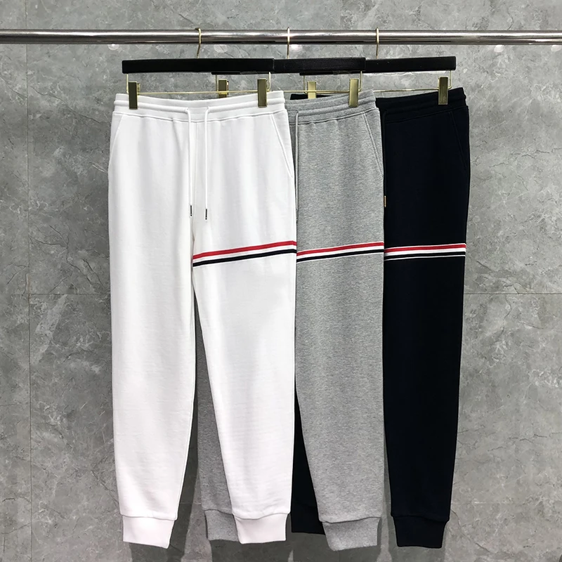 

TB THOM Men's Sweat Pants Everyday Cotton Joggers 2023 High Quality Outdoor Causal Trousers Classic Stripe Design Pants for Men
