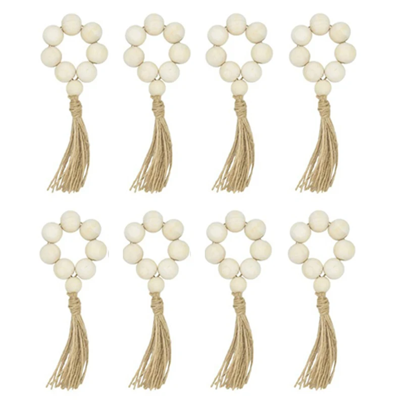 

8Pcs Handmade Natural Wooden Bead Napkin Rings Holder For Weddings Party Home Hotel Decor Table Dinner Decoration