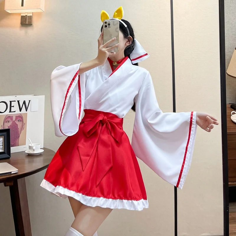 

Японское кимоно Kawaii халат аниме косплей кимоно платье женская одежда Лолита с длинным рукавом красно-Белое Женское дропшиппинг