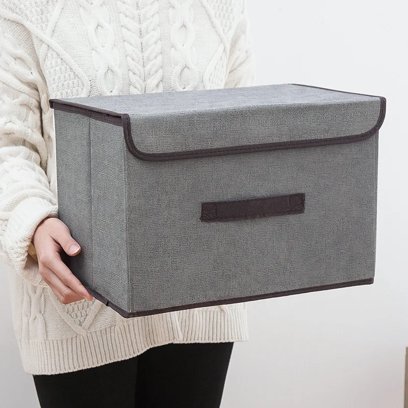 

Cotton Linen Storage Box With Cap 2 Size Clothes Socks Toy Snacks Sundries Organizer Set Fabric Boxes Cosmetics Household