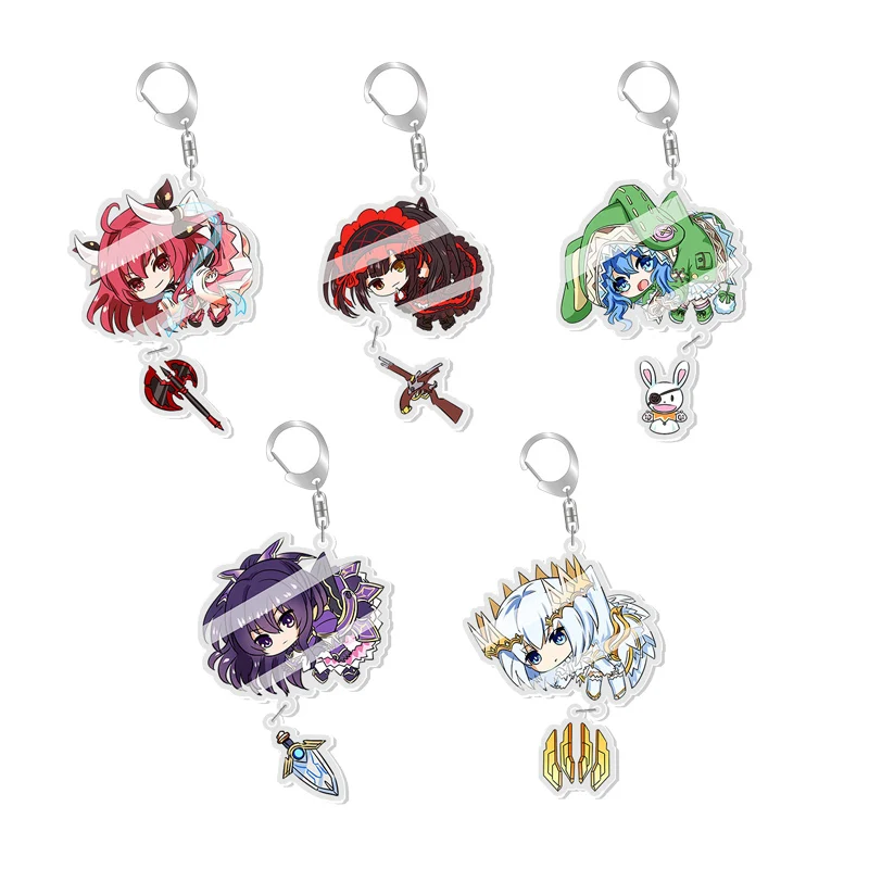 Аниме DATE A LIVE Подвесной брелок-ключ Transparent Acrylic Cartoon Q Версия Кольцо ключей Pipin Delila Jibril Figure Keyring Gift on.