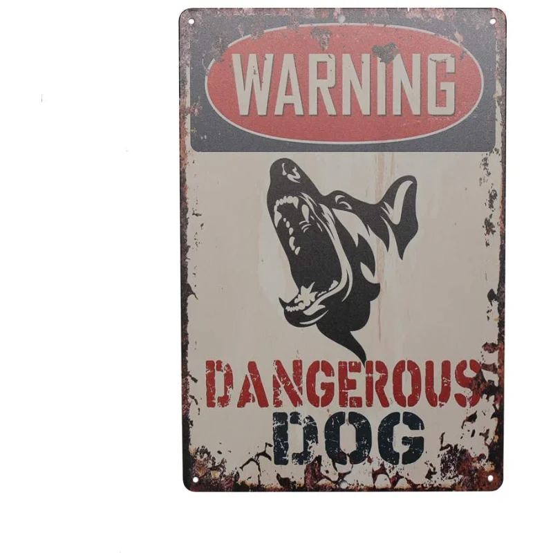 

Warning Animal Tin Sign Dangerous Dog Property Security Private Metal Safety Home Protection Wall Metal Retro Not Rust