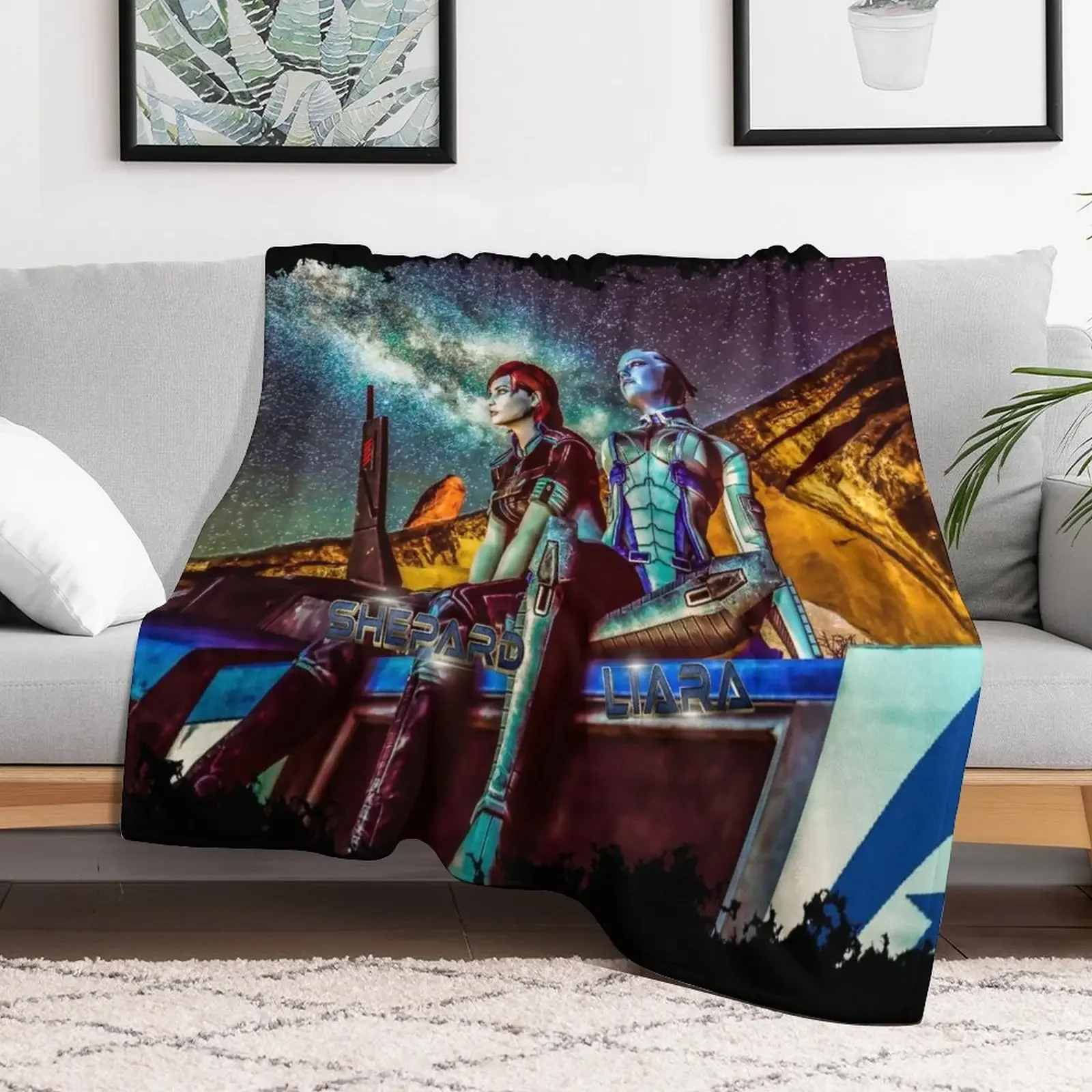 Плед Mass Effect - Shepard &amp Liara дизайнерское мягкое Клетчатое одеяло большие одеяла