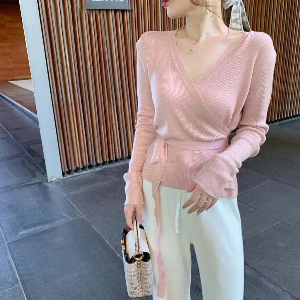 

Cot women's long-sleeved pure desire knitted sweter women's design sense niche slim nd thin long-sleeved top