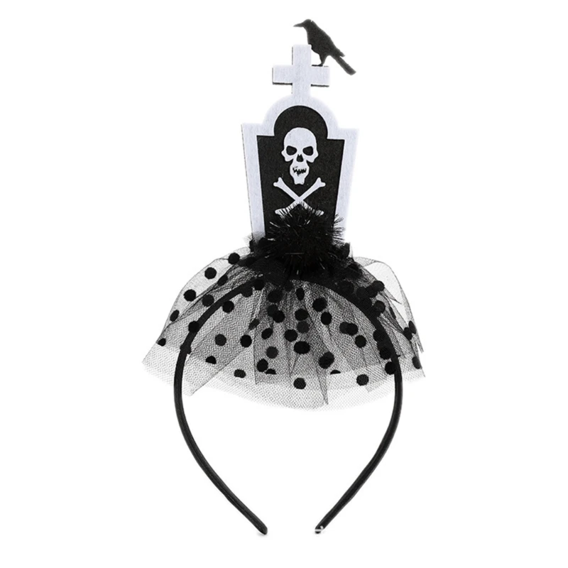 

Повязка на голову из черной пряжи в форме могилы и вороны, повязка на голову для девочек на Хэллоуин, косплей, повязка на голову