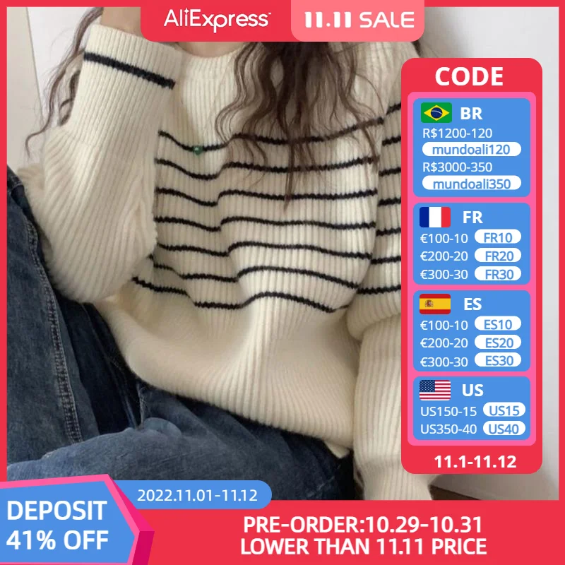 

Пуловер женский зимний контрастный с длинным рукавом и круглым вырезом