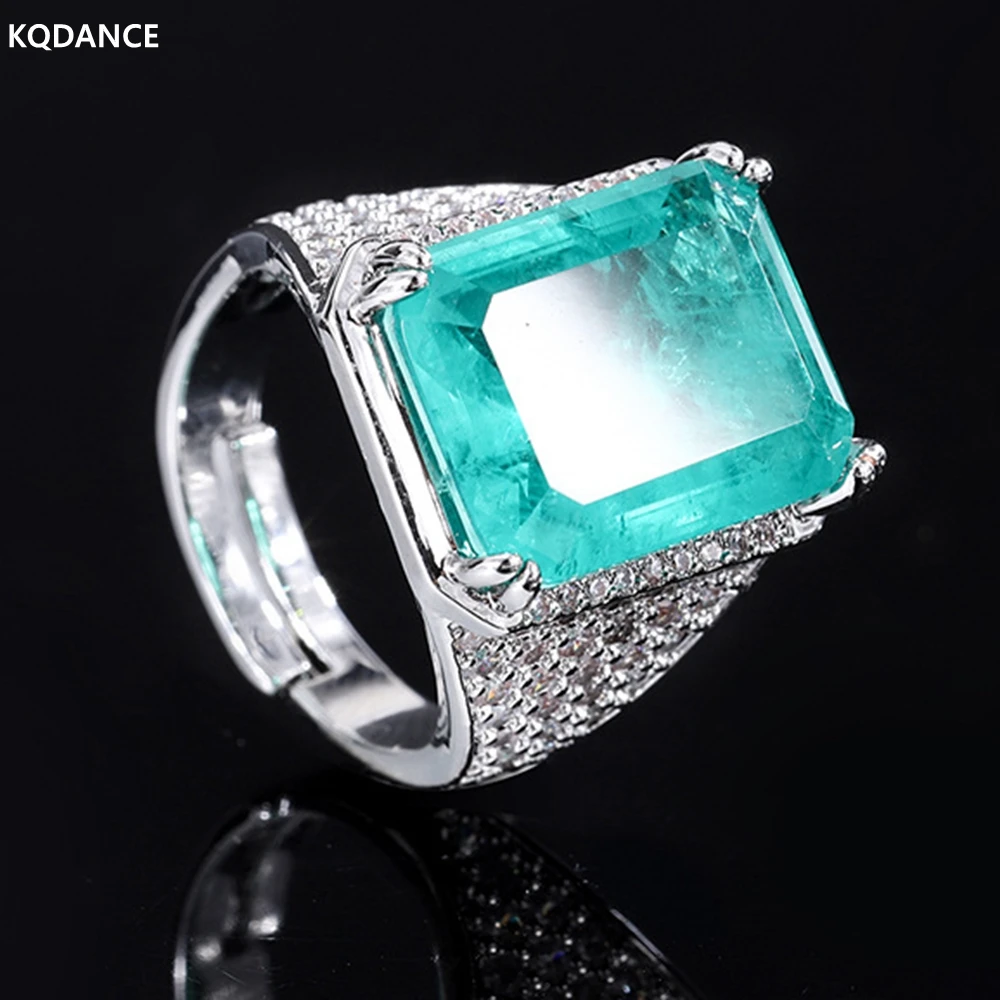 

KQDANCE Create 12*16mm emerald Paraiba Tourmaline pariba Ring with big Blue Green stone Wedding Jewelry For Women wholesale