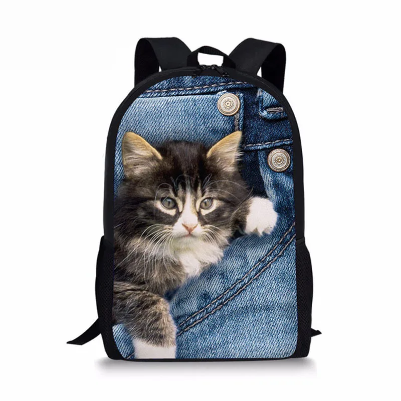 Детский рюкзак Demin с принтом кошек и собак для подростков, школьные ранцы для мальчиков и девочек, Повседневные детские школьные сумки для к...