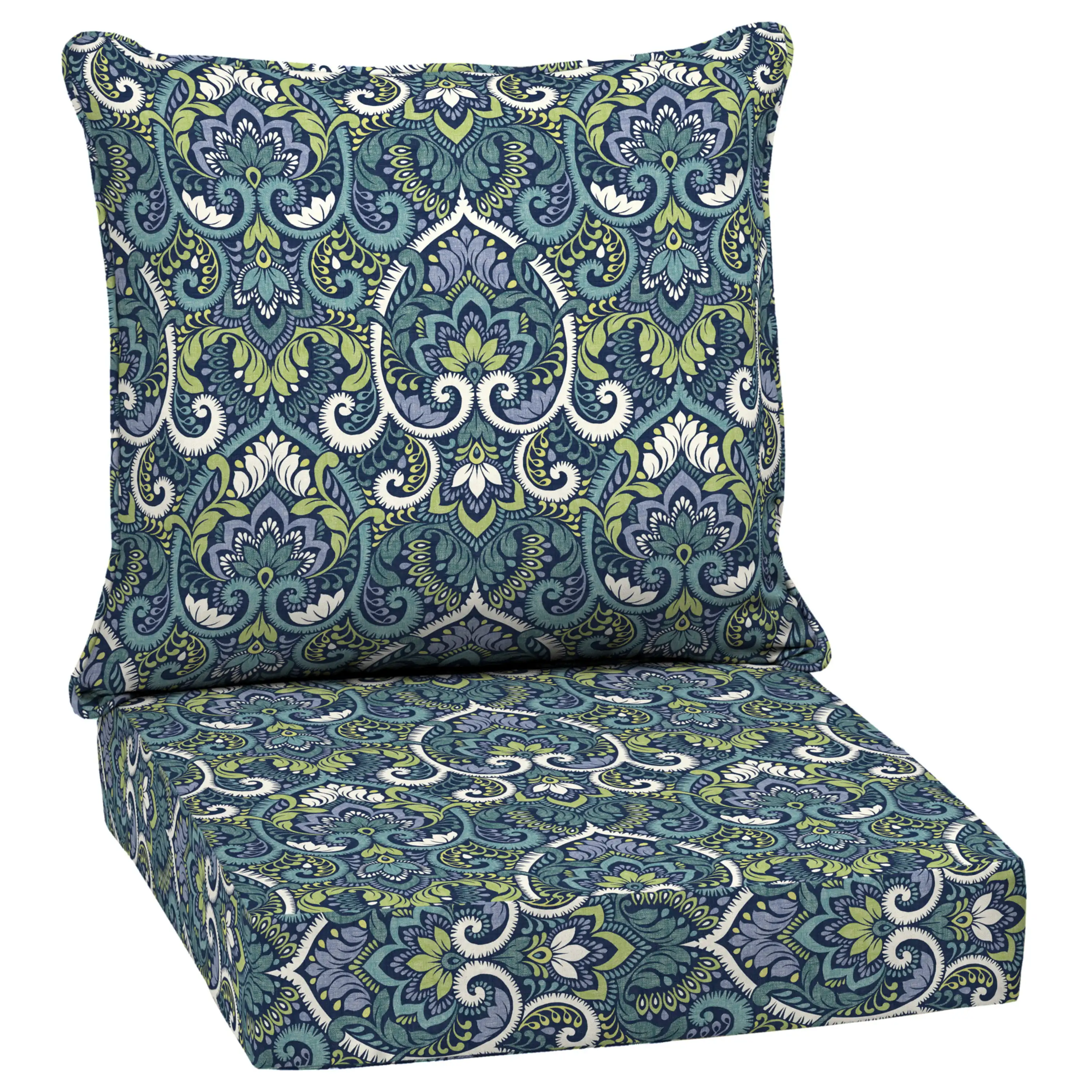

Outdoor Deep Seating Cushion Set 24 x 24, Sapphire Aurora Blue Damask