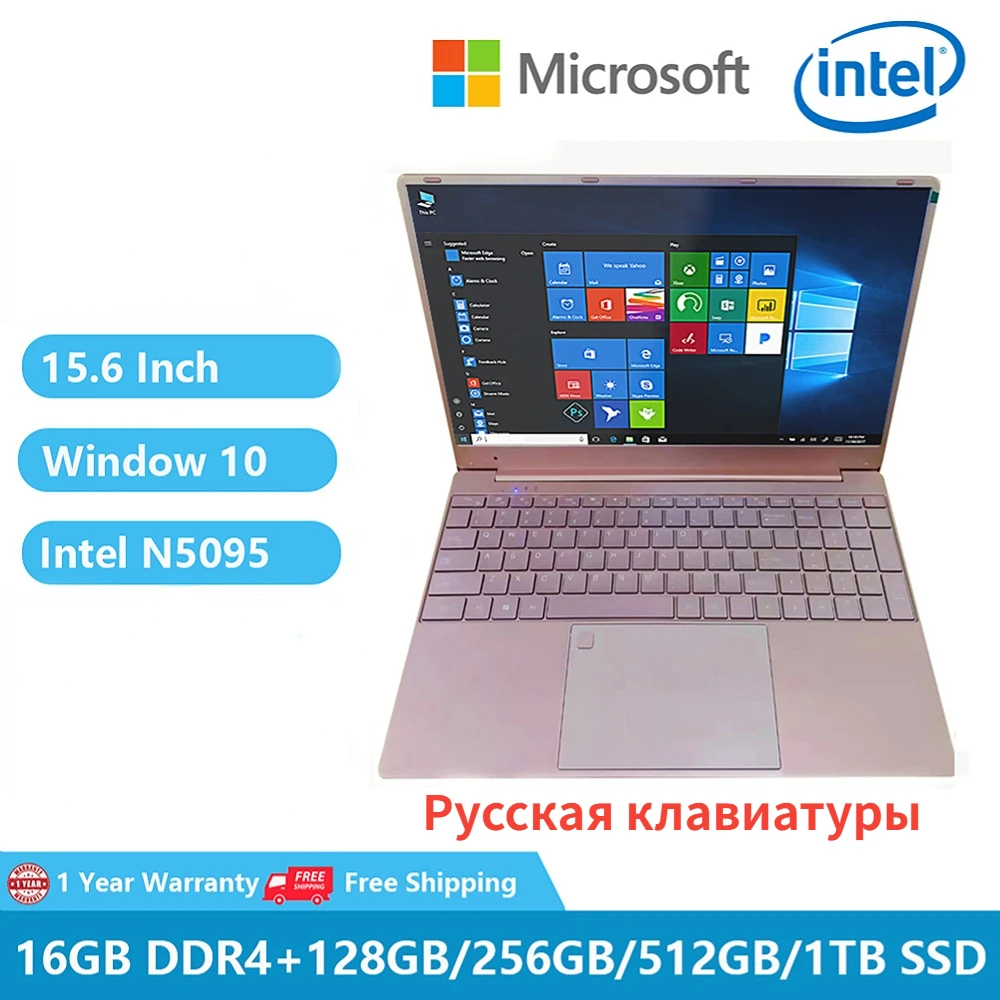 Laptop Donna Windows 10 Office Education Gaming Notebook Pink 15.6 "11Th Gen Intel Celeron N5095 16G Ram 1T Dual Wifi Lato Stretto