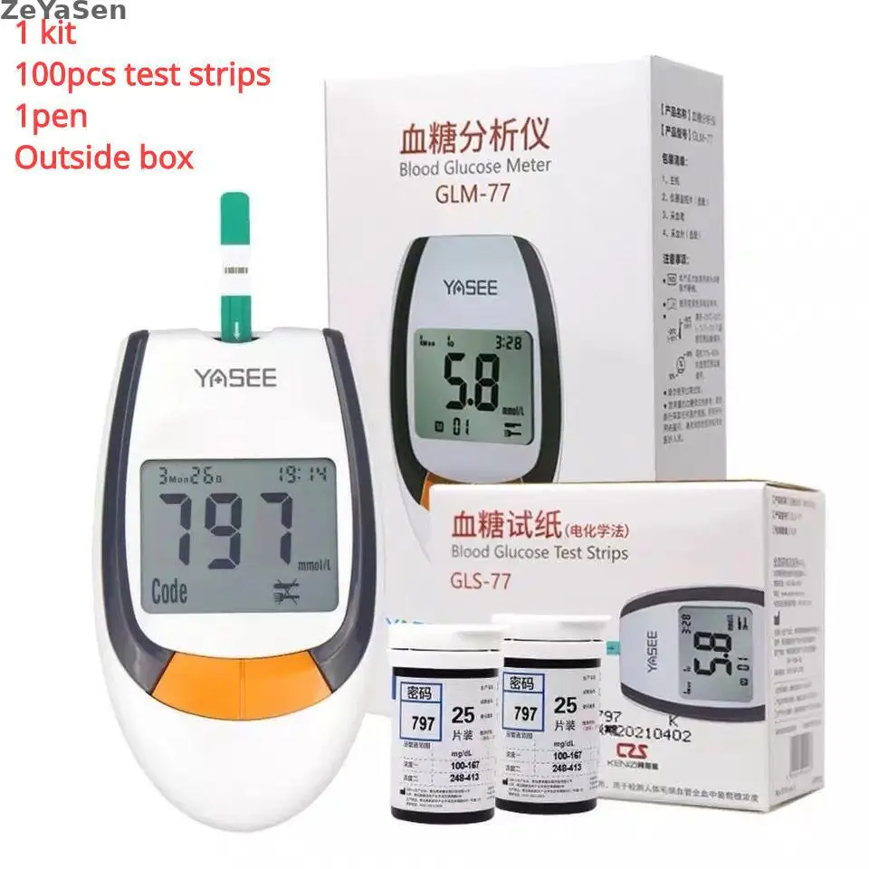 (EXP:2024-01) YASEE Sugar Glucometer Blood Glucose Meter Tester Meter Diabetes test kit 100pcs Test Strips Device Glucometer