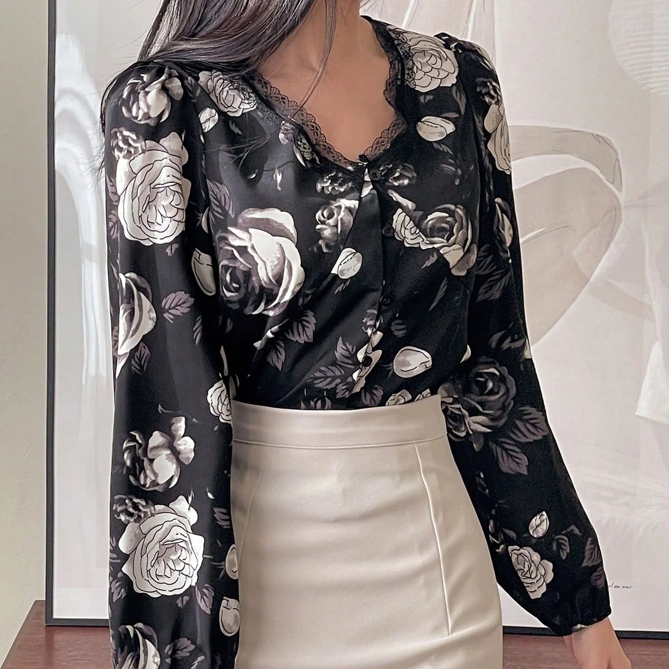 JHJN французская женская рубашка повседневная свободная блузка с v-образным