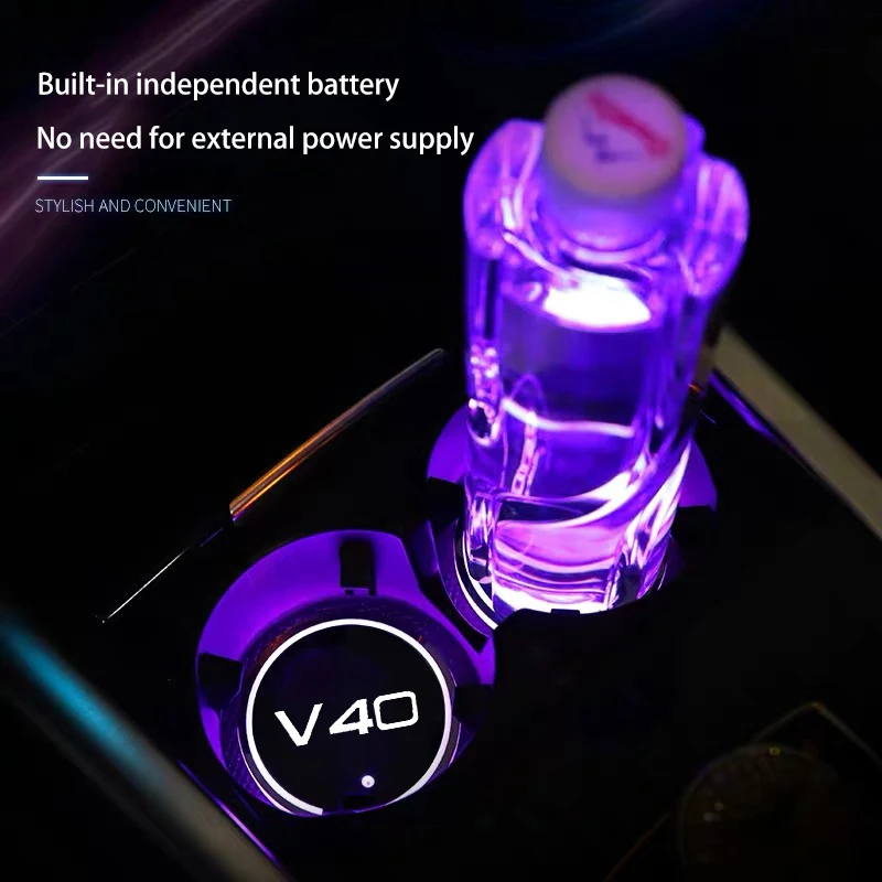 

Luminous Car Water Cup Coaster Holder for Volvo V40 V 40 7 Colorful USB Charging Car Led Atmosphere Light Auto Accessories