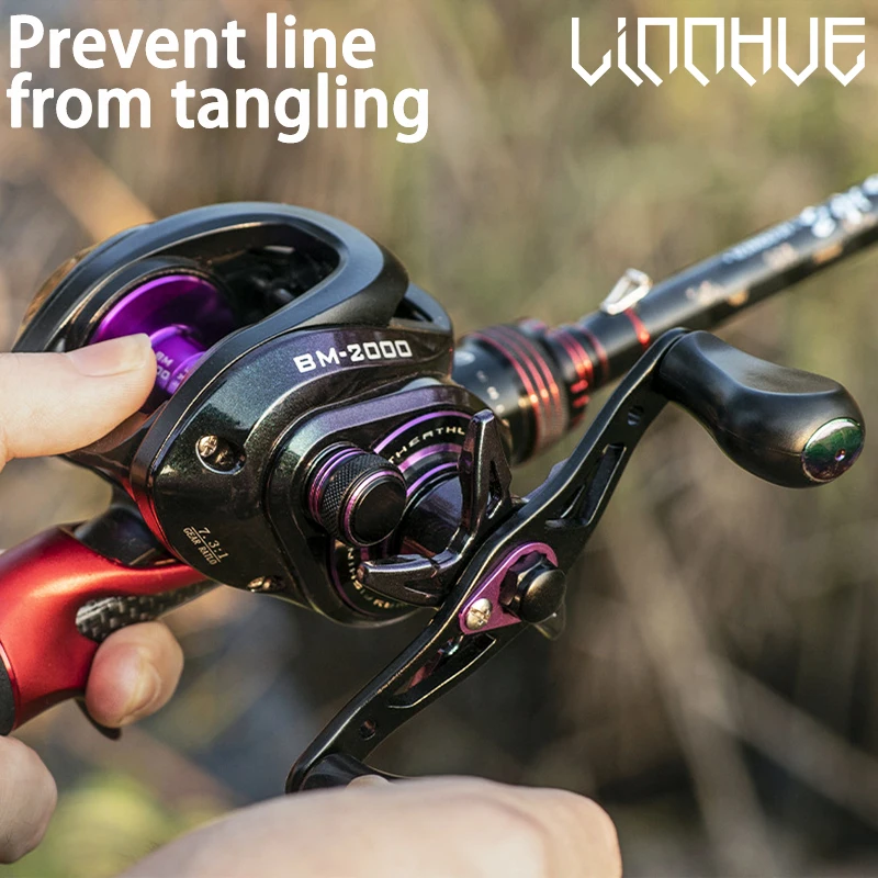 

LINNHUE Baitcasting Reel BM2000 5+1BB Purple Gradient 7.3:1 Drag 8kg Fishing Reel For Saltwater Reel Casting Carp Fishing