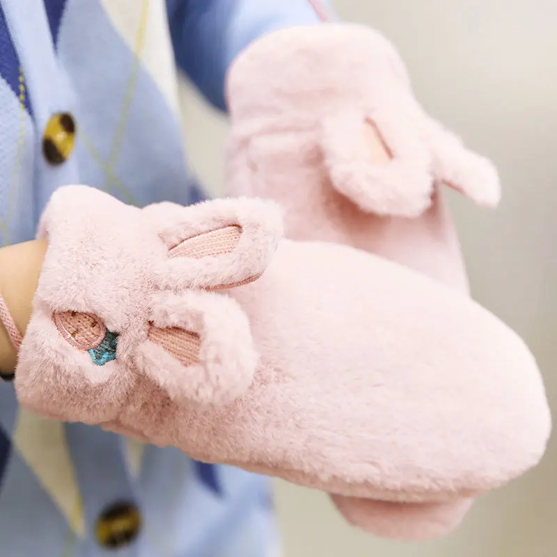 

2022 женские перчатки с закрытыми пальцами осень-зима Милая Корейская версия японских студентов теплые плюс бархатные Мультяшные перекрестн...