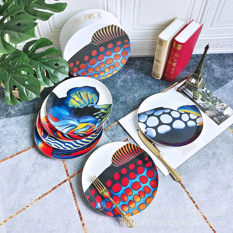 

European Ocean series bone china steak plate set creative Western food plate cold plate personalized plate gift box