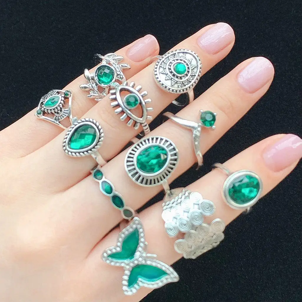 14 шт./партия Женские винтажные кольца в этническом стиле