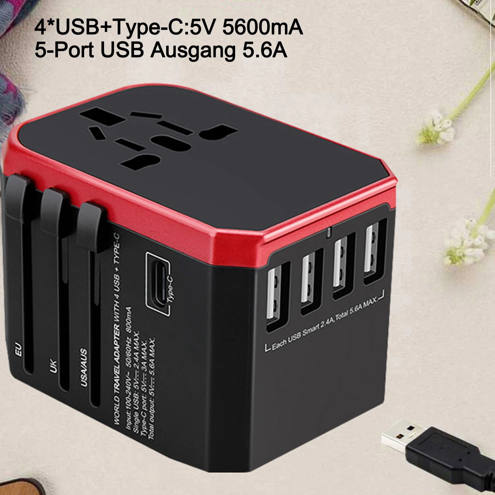 

1PCS Socket Adapter Universal Worldwide Travel Type-C Socket Adapter Multifunctional Fire-Proof Over-current /Voltage Protection