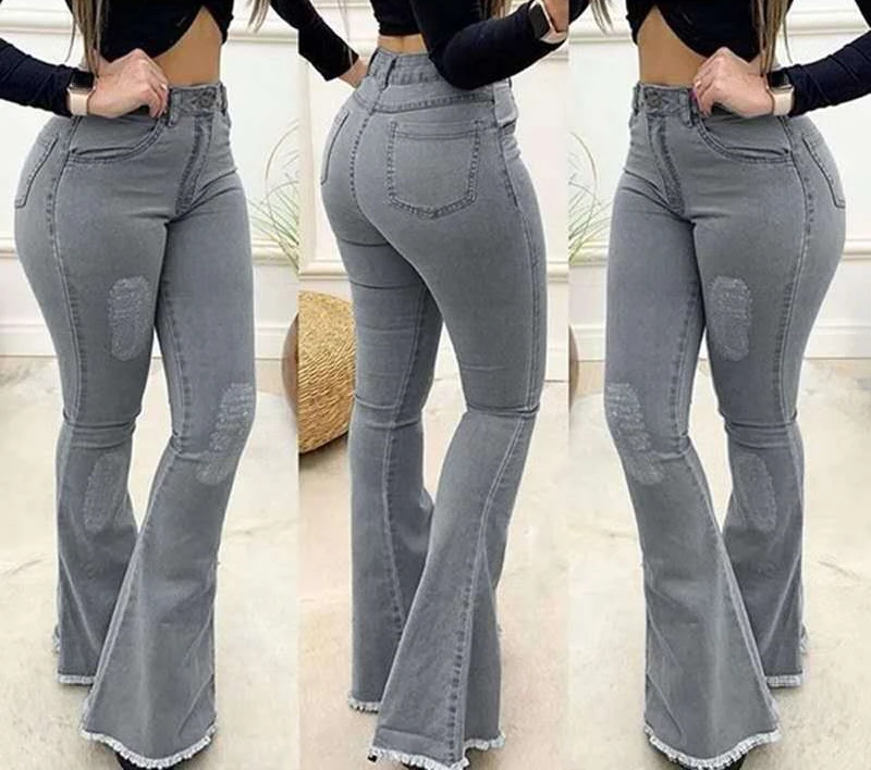 High Waist Sexy Slim Fit Flared Trousers Denim Trousers Ladies Jeans Women's Clothing