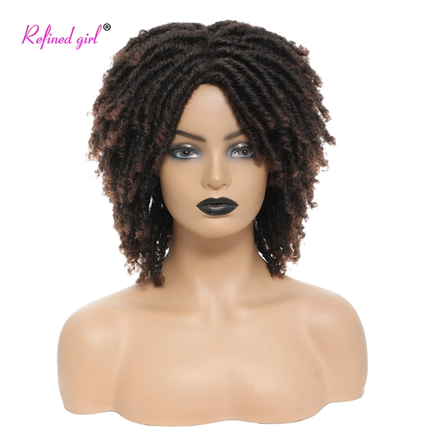 

Dreadlock Wig Black brown Ombre Synthetic locs Wigs Braiding Short Crochet Curly Ends Hair Wigs For Black Women Girls