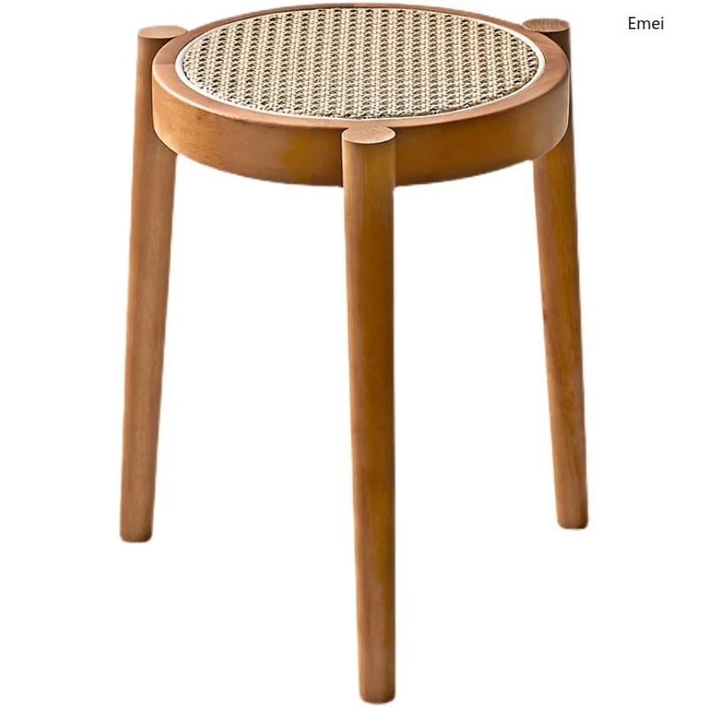 Скандинавский простой креативный круглый табурет из цельного дерева ротанга