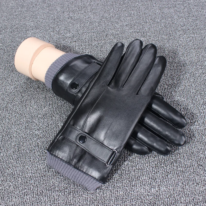 

Men's Gloves Black Winter Mittens Keep Warm Touch Screen Windproof Driving Guantes Male Autumn Winter PU Leather Gloves Business