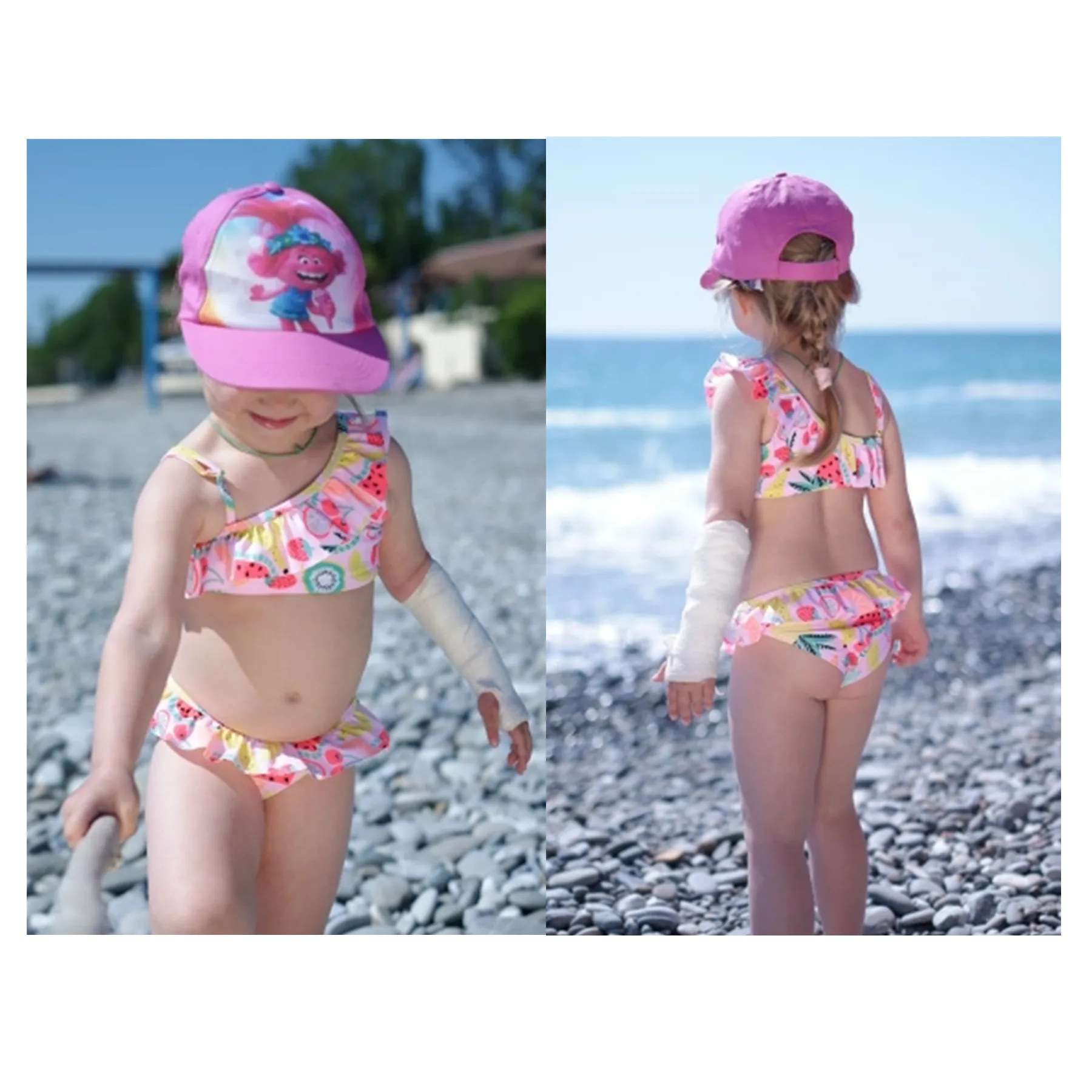 

Женский купальник, бикини для девочек, новый детский пляжный костюм с принтом фруктов, купальник без рукавов, купальный костюм, цельный купа...