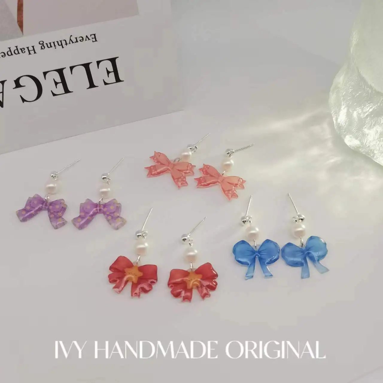 

Cute Earrings Bow Pearl Korean And Japanese Pink Blue Plastic Bow Drop Earrings With Pearl Women 2023 Fashion Original Jewelry