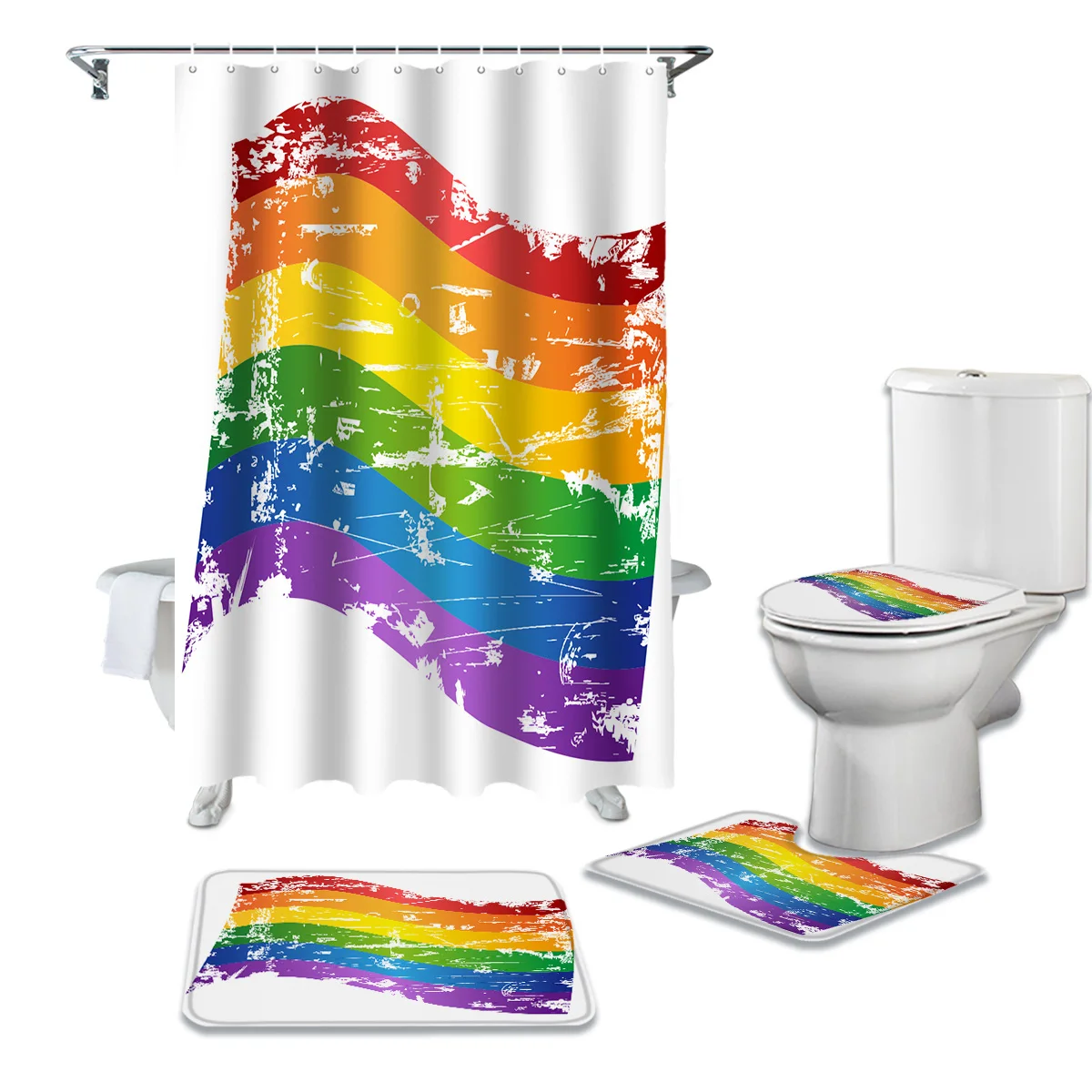 

Радужный Флаг ЛГБТ гордость красивый пляжный принт душевая занавеска набор Ковер Крышка для туалета коврик для ванной бытовой