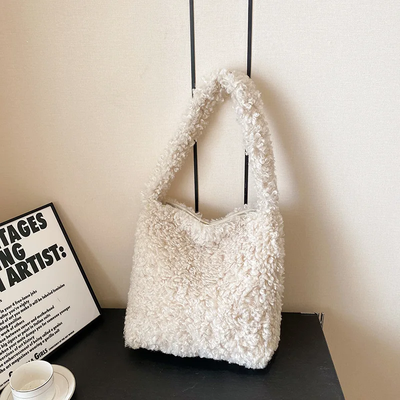 

Fluffy Plush Tote Artificial Lamb Wool Women Shoulder Bags Luxury Design Faux Fur Ladies Big Handbags Female Messenger Bag 2023